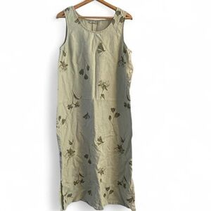 Sweet Jessie Womens M Vintage 90s Green Floral Linen Spring Summer Sheath Dress